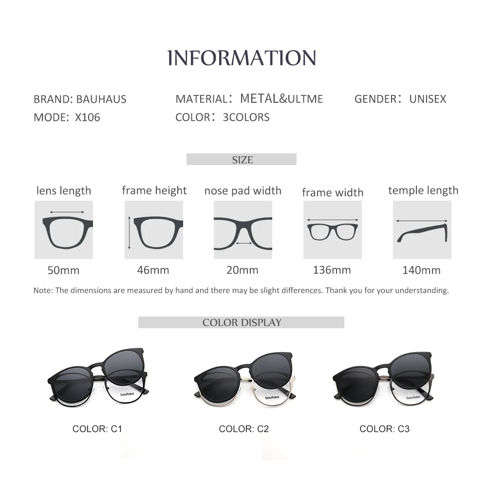X106 bauhaus metal magnet frame glasses for man or woman