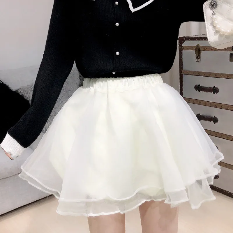 

Sweet Tutu Skirt Summer Girls A-line High Waist Fluffy Mesh Skirt Pure Color Kawaii Lolita Mini Skater Skirts Y2k Gothic Black