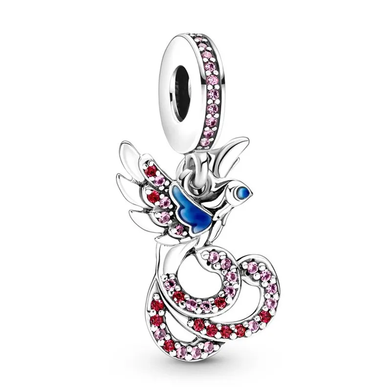 

Authentic 925 Sterling Silver Chinese Mythical Phoenix Dangle With Crystal Charm Bead Fit Pandora Bracelet & Necklace Jewelry