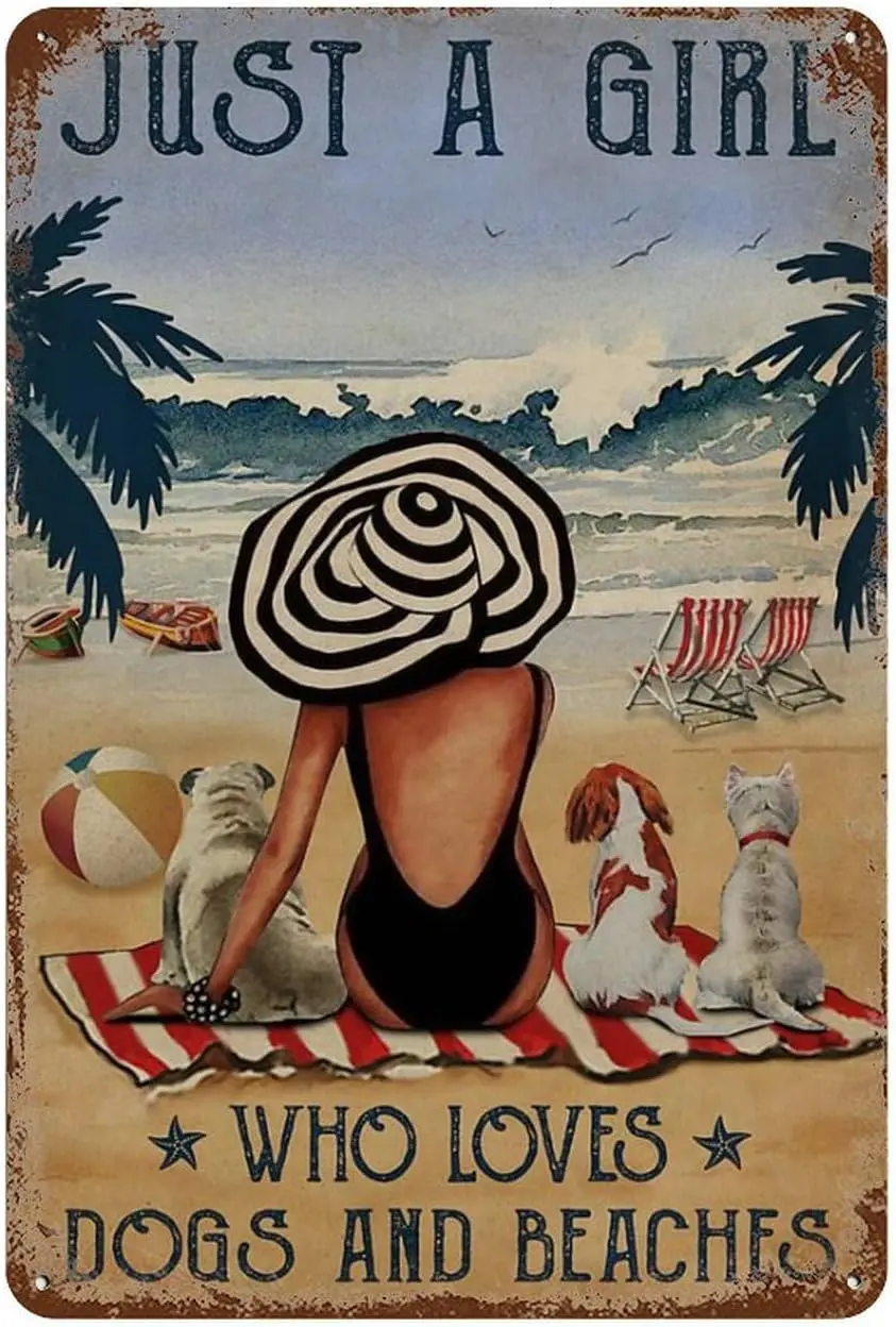 Ретро жестяной знак винтажные любят собак и девушек которые пляжи винтажный