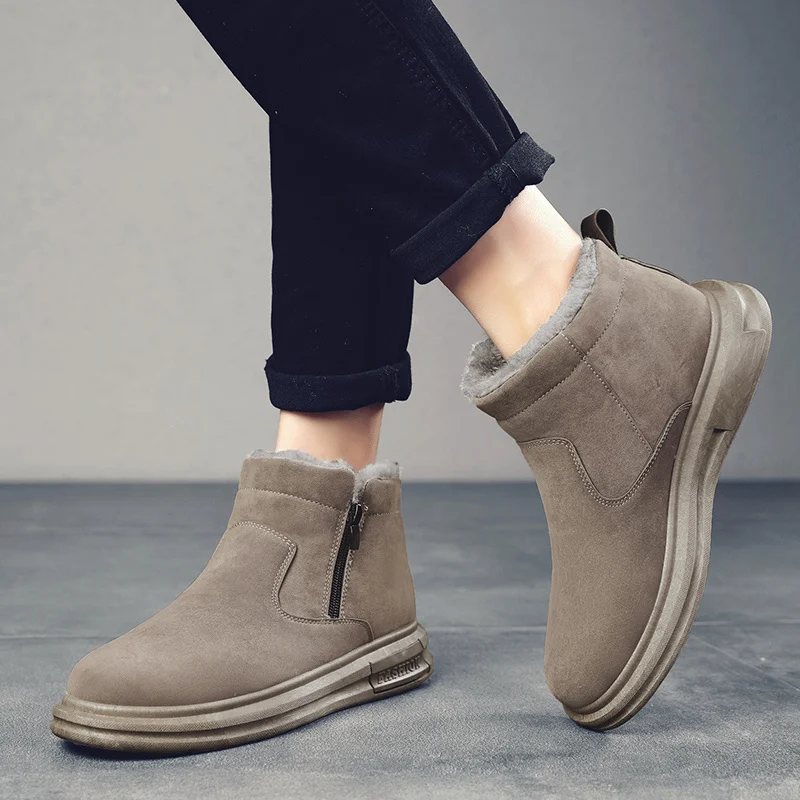 Лидер продаж серые мужские зимние ботинки удобные плюшевые утепленные