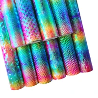 xht 3d geometricstarsnake skin pattern embossed pu rainbow iridescent faux pu leather fabric sheet for bagshoecraft30135cm