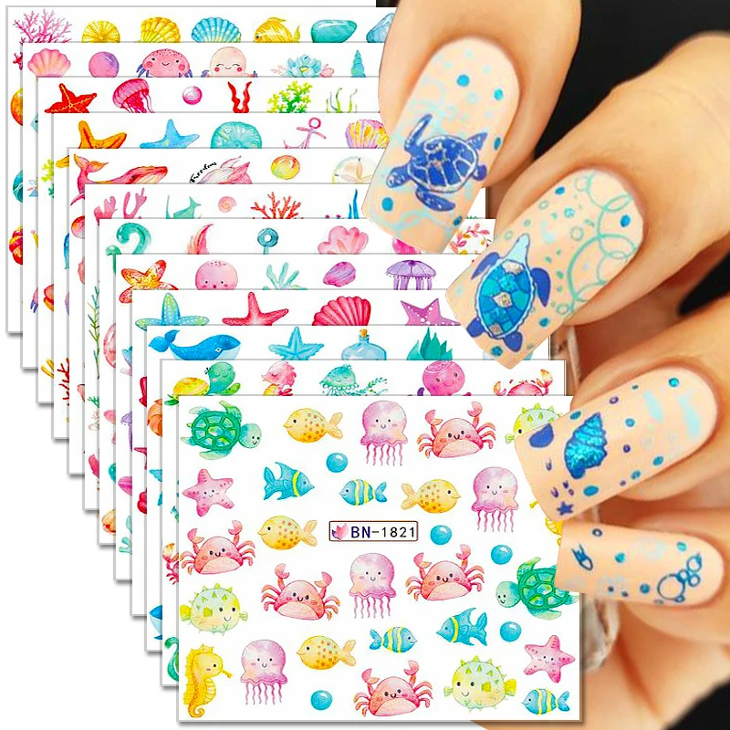 12 шт. водные переводные наклейки для ногтей с акварельными цветами