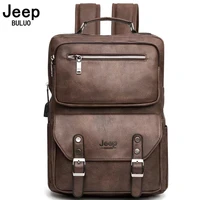 jeep buluo big brands mens leather bags new retro backpack mens usb charging trend casual computer bag travel bag large space