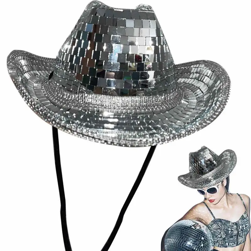 

New Glitter Mirror Glass Disco Ball Hat Classic Disco Glitter Ball Disco Fashion Ball Hat For Cowboy & Cowgirl Party Decoration