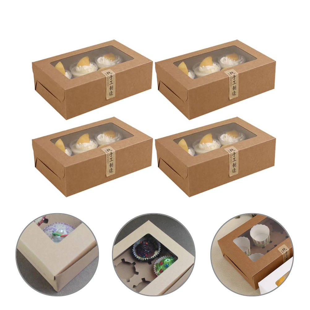 

12/24Pcs 6-Grids Cupcake Packing Box Muffin Box Biscuit Pastry Box Kraft Paper Box Cake Chocolate Packaging Baking No Stickers