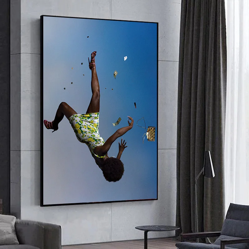 

Modern Abstract Girls and Boys Floating on The Earth Funny Art Canvas Posters and Printed Pictures for Living Room Home Decor