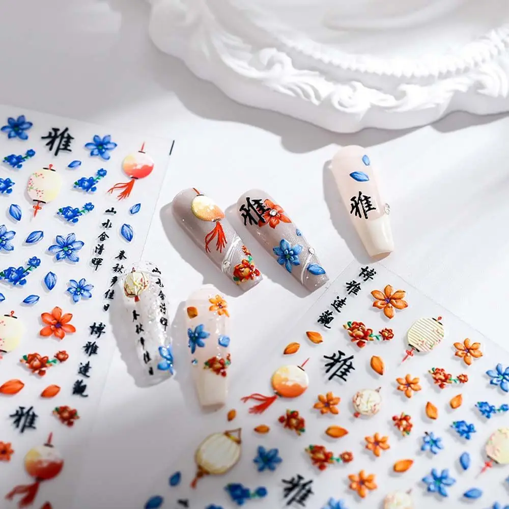 

Chinese Character Flowers Nail Decals Antiquity Style DIY Nail Art Decorations Self Adhesive Nail Stickers Manicure Accessories