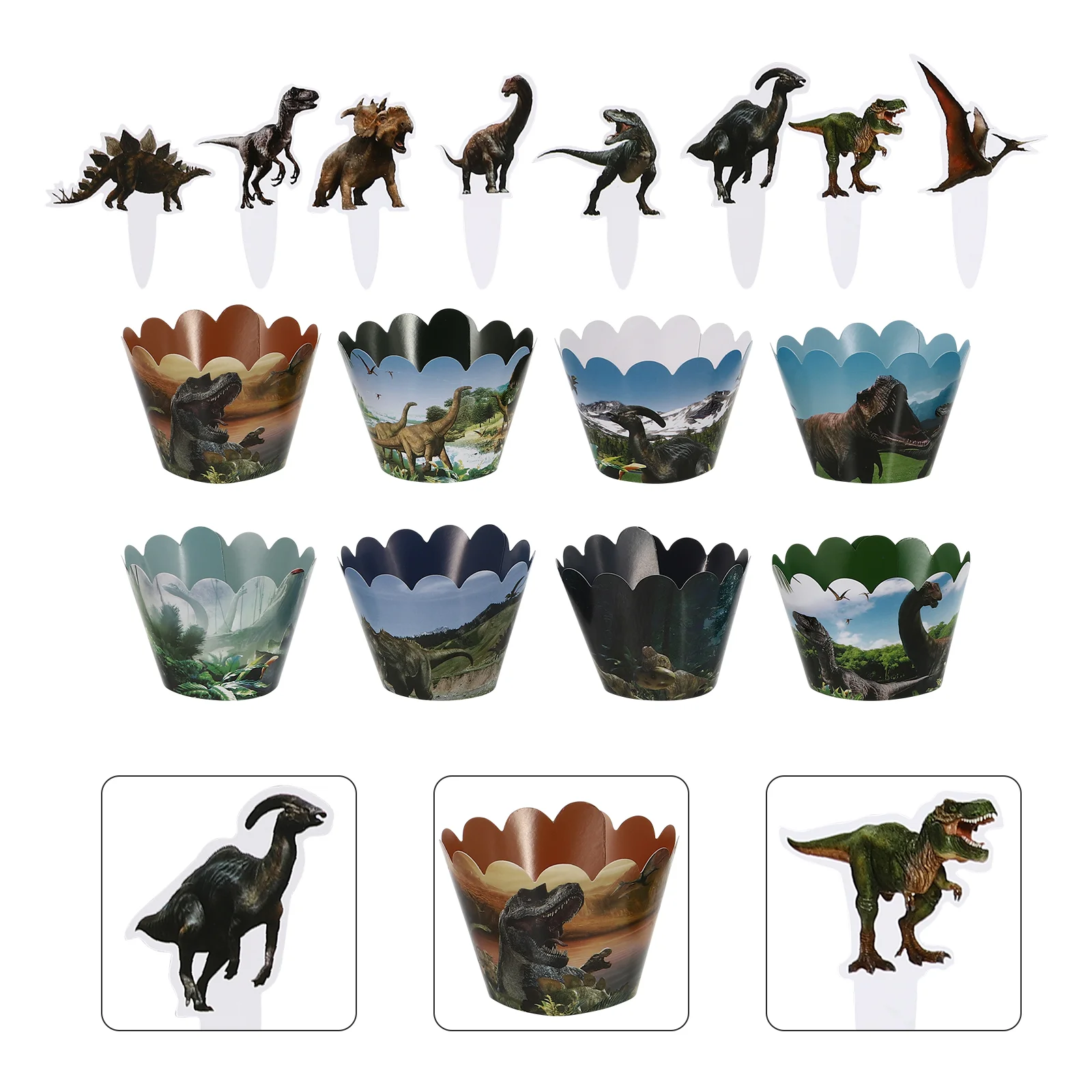 

48 Pcs Dinosaur Cake Cups Christmas Decor Party Accessories Supplies Liner Adornments Ornaments Paper Decorations Toppers Child
