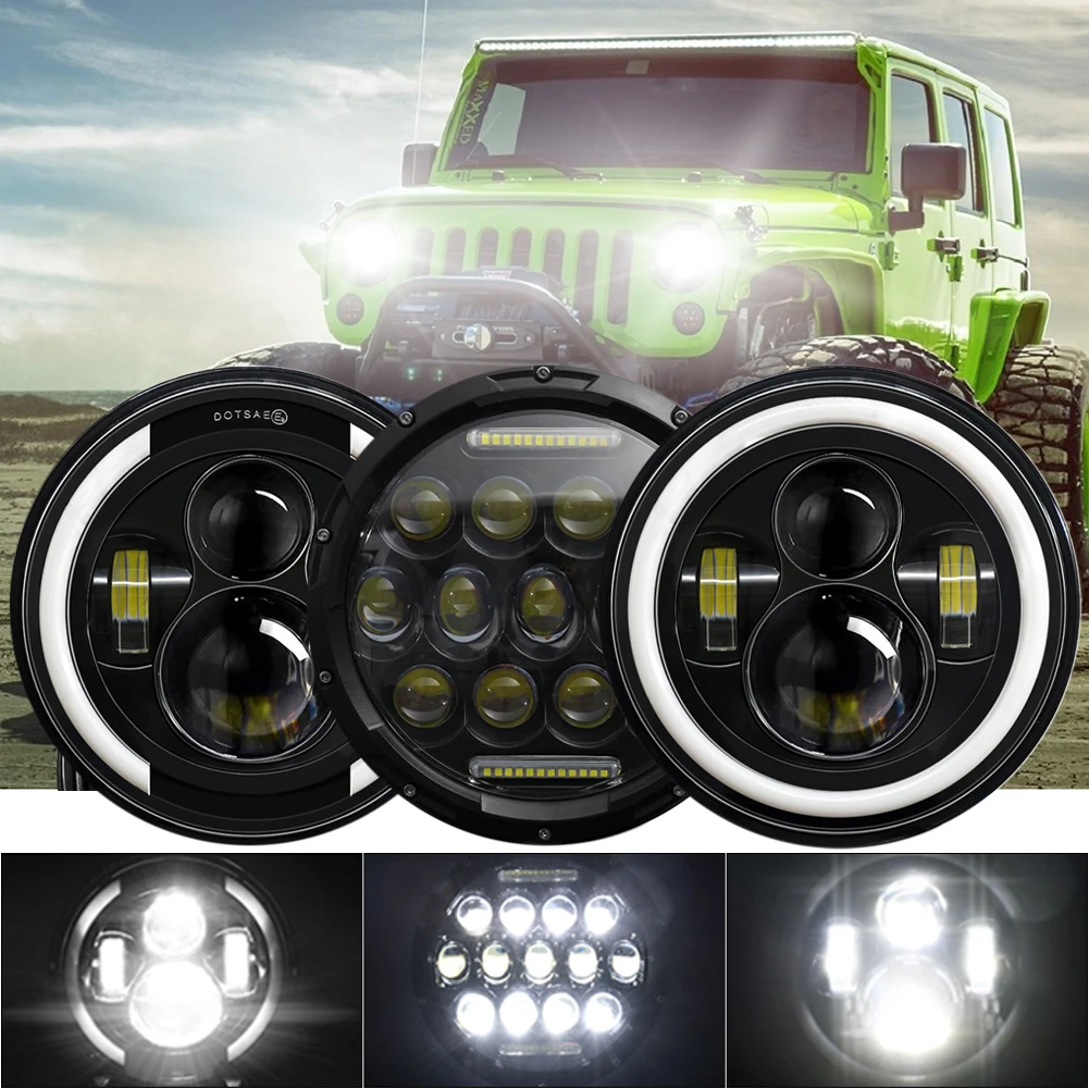 

7 inch LED Headlight Angel Eye White DRL High Low Beam with Amber Turn Signal CREE LED Headlamp Waterproof for Motorcycle SUV
