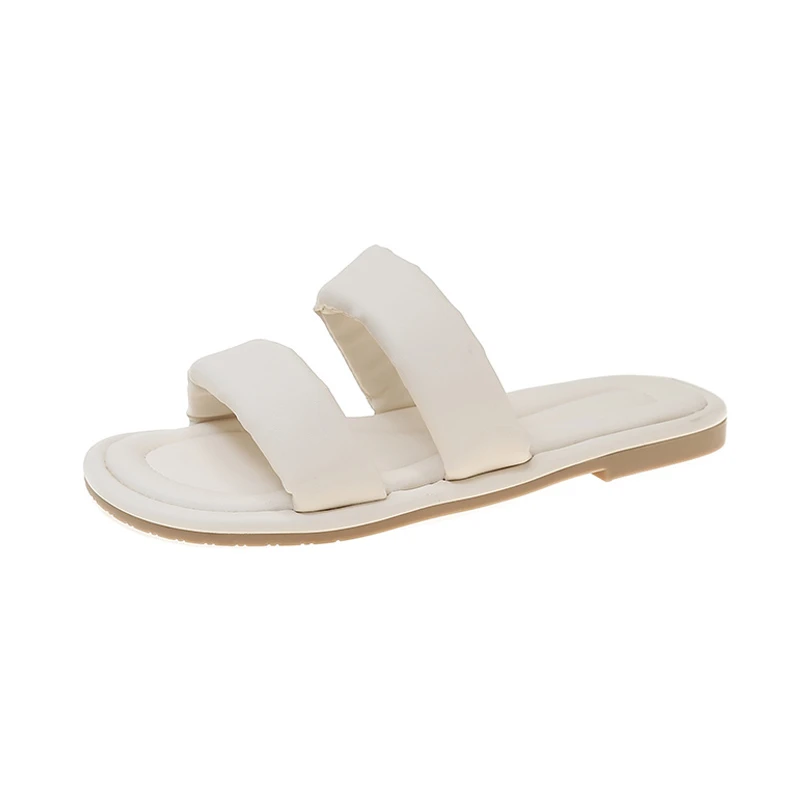 

Fashion Flat Slides for Women 2022 Summer New Round Toe Indoor Slippers Woman Casual House Shoes Womens Solid Green Home Slipper