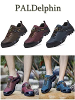 high quality cow leather climbing shoes men trekking fishing shoes breathable lycra sneaker trail camping outdoor hiking shoes