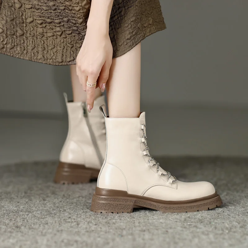 Женские кожаные ботильоны SmallHut осень-зима черные винно-красные бежевые короткие