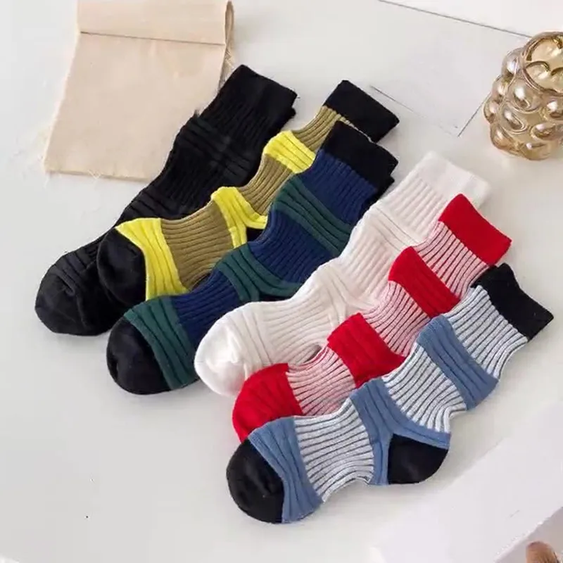 

hirigin Fashion Striped Knitted Patchwork Socks Adult Women Spring Autumn Color Matching Mid-calf Length Socks Hosiery 2022