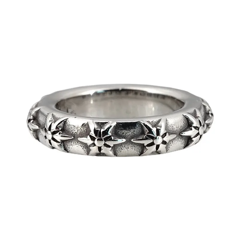 Retro Vintage Silver Color Six-Star Rings for Women Men Teens Unisex Punk Stainless Steel Luxury Design Jewelry Accessories