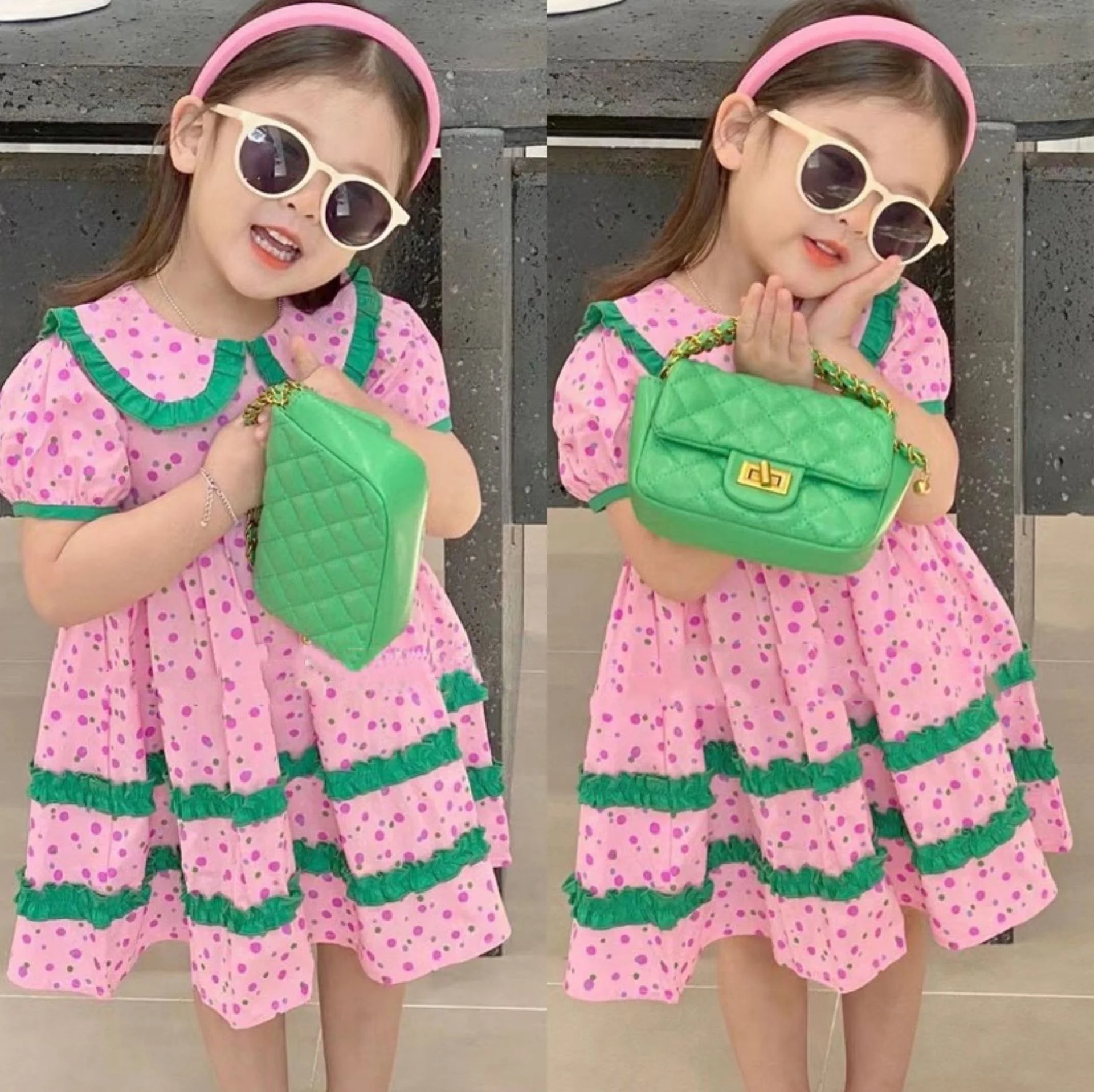 

Sweet Princess Skirt Summer Girls Doll Collar Cake Wear Children Clothing Little Dress Elegant Kids Frocks