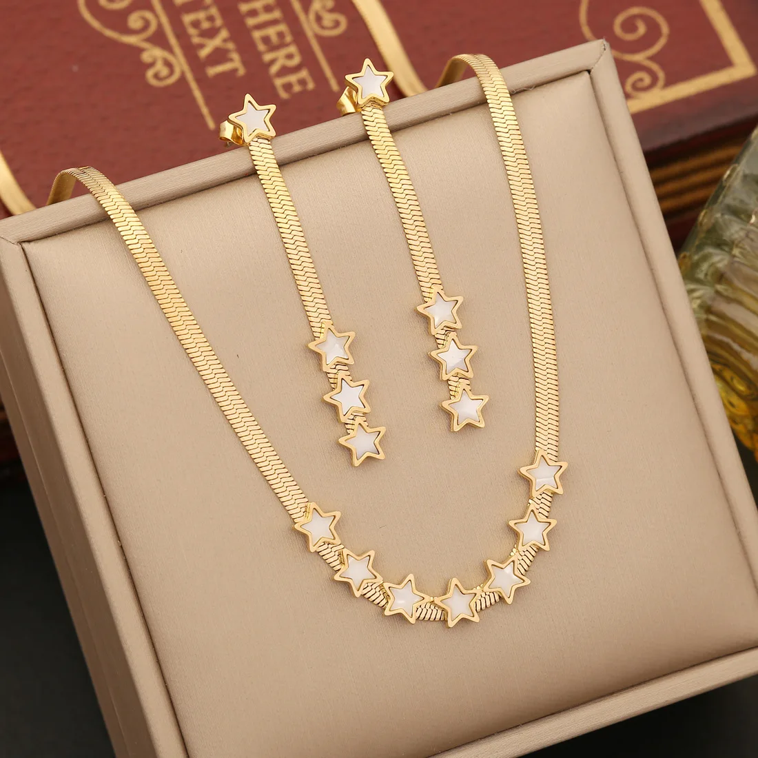 

316L Stainless Steel Star Pentagram Necklace for Women Girls New Fashion Flat Snake Chain Waterproof Jewelry