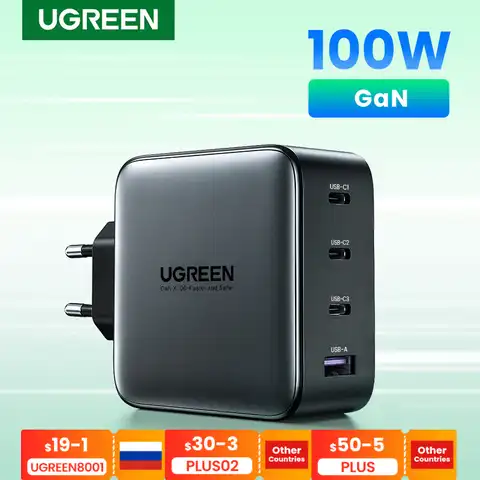 Зарядное устройство UGREEN GaN, 100 Вт, USB C PD, быстрая зарядка QC4.0 3,0, быстрая зарядка, портативное зарядное устройство для телефона, для iPhone 13, Macbook, н...