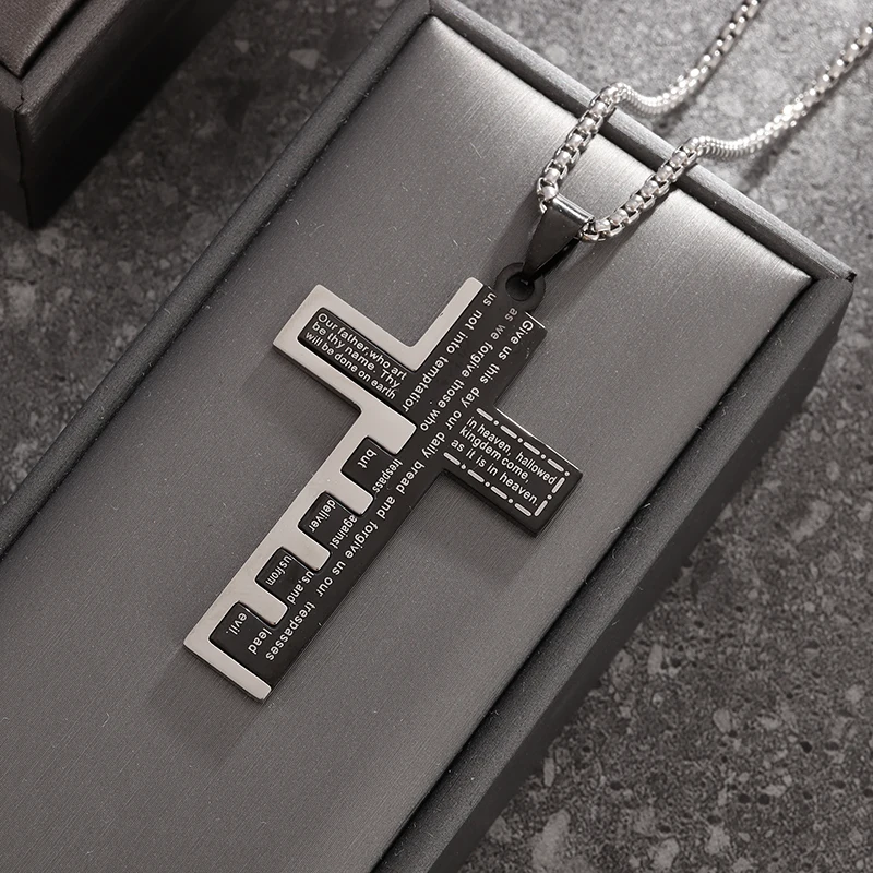 

Stainless Steel Christian Bible Jesus Cross Pendant Necklace Men Women Catholic Prayer Amulet Jewelry Gift