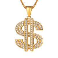 collare us dollars pendant stainless steel rhinestone crystal jewelry hippie american sign big necklace women men p241