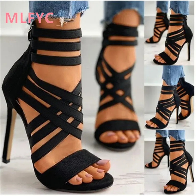 

2023 new elastic band fashion fishmouth high-heeled sandals female sexy comfortable sandals thin heel ladies solid color shoes