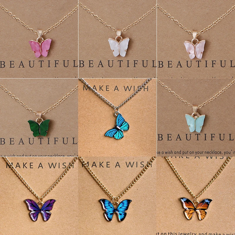 

New Trendy Alloy Cute Elegant Wish Luck Butterfly Beautiful Pendant Necklaces for Women Fashion Jewelry Dropship