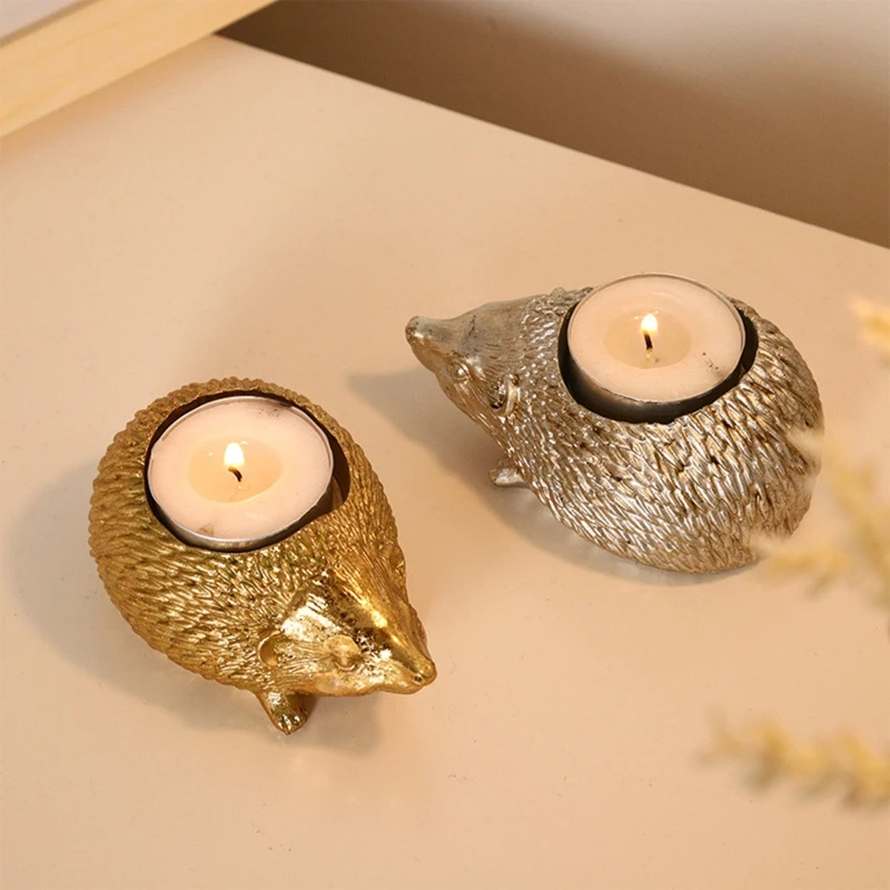 Resin Hedgehog Candle Holder Animal Statue Candlestick Decor Ornament for Home Office Wedding Party Desktop Decoration