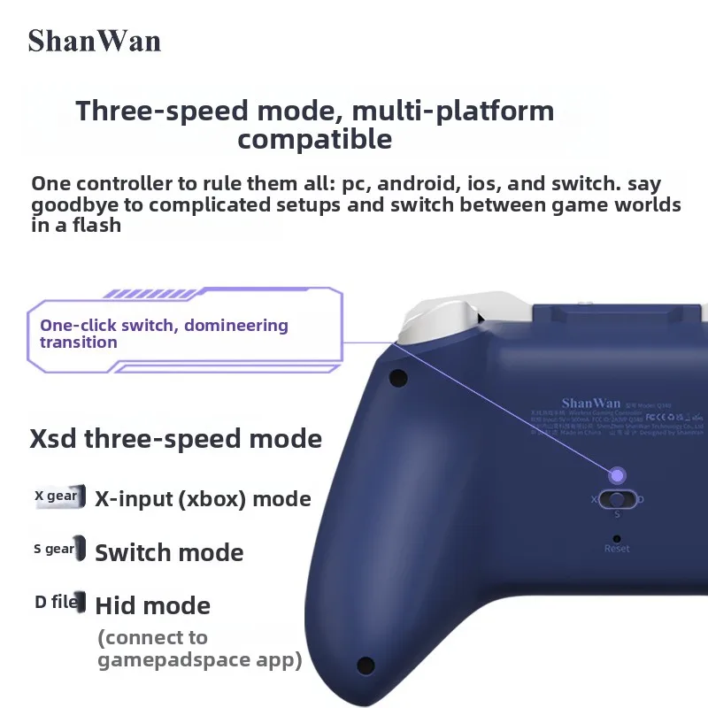Фото Игровой контроллер ShanWan Q34B Bluetooth, три режима подключения, двойной джойстик Hall, частота опроса 1000 Гц, встроенный гироскоп, геймпад с низкой задержкой №2