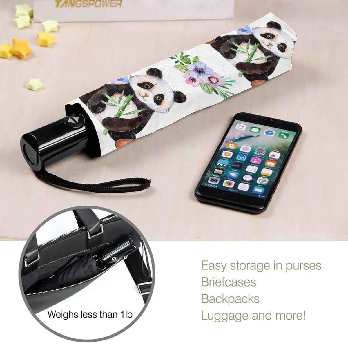 Солнечный зонт акварельный с бамбуковой пандой Автоматический складной