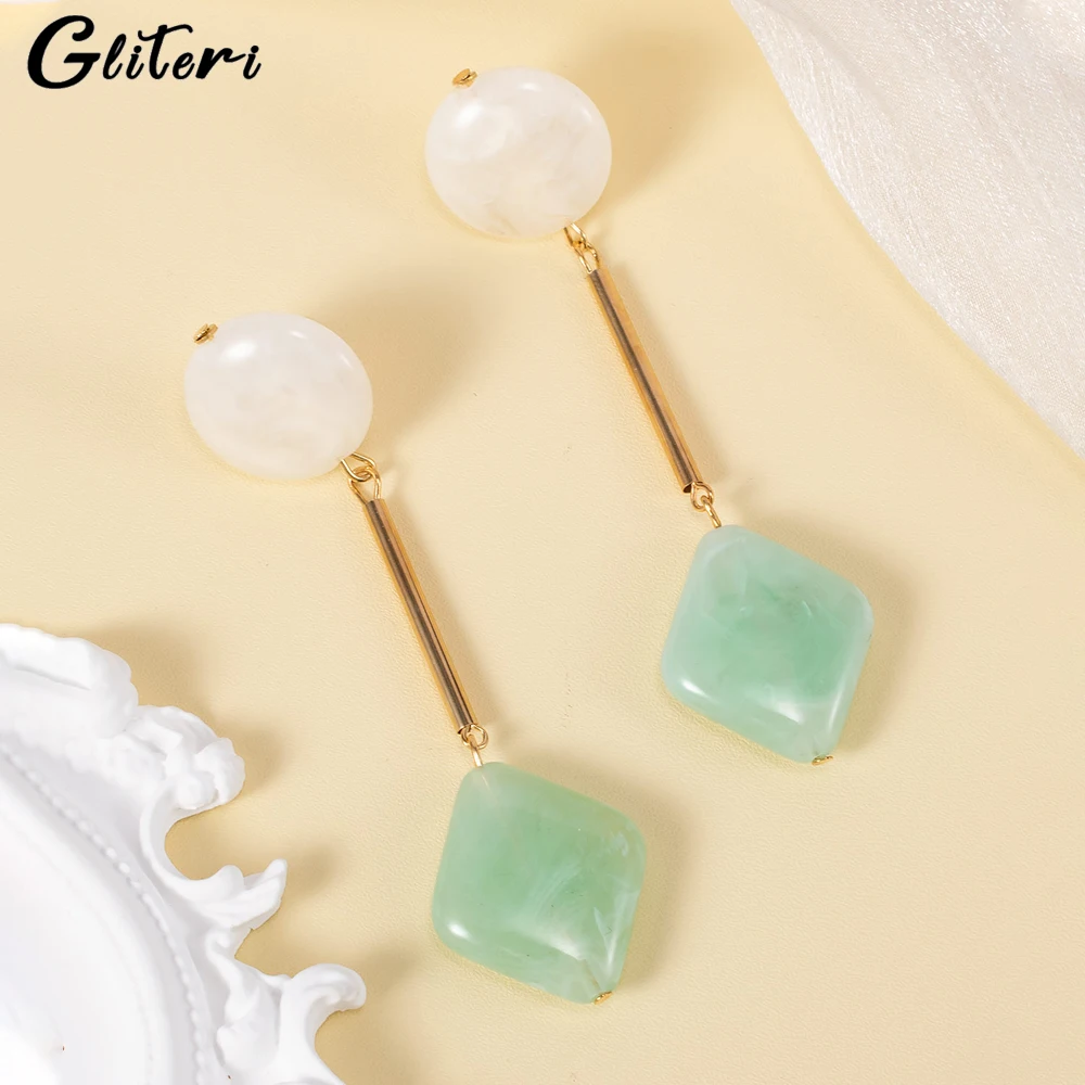 

GEITERI 1Pair Geometric Drop Earrings For Women Girls Green Orange Resin Stud Earring Fashion Jewelry Birthday Gifts 2023 New
