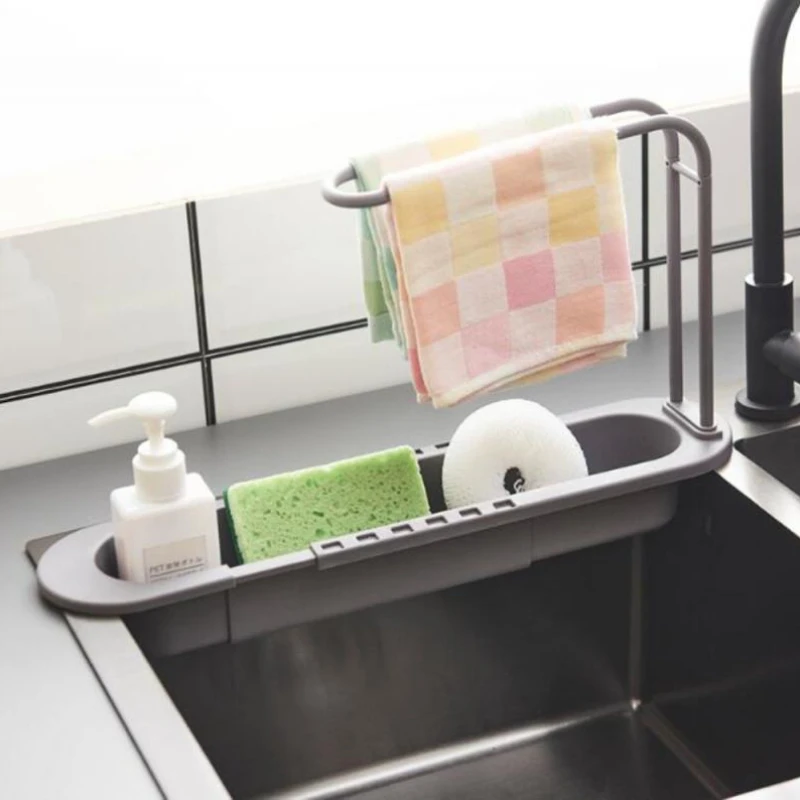 

Telescopic Sink Drain Rack Soap Sponge Holder Self Adhesive Kitchen Paper Towel Holder Punch Free Roll Kitchen Organizer Basket