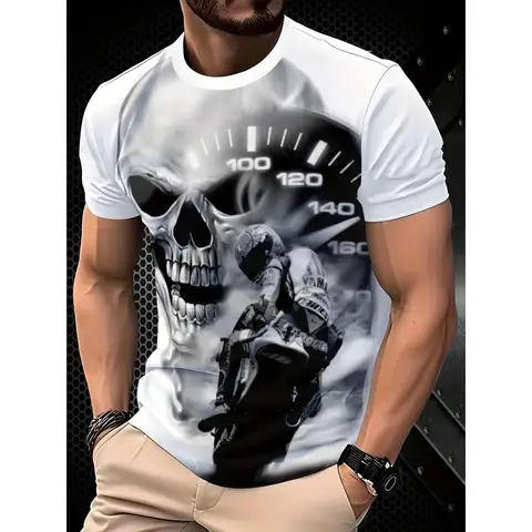 Мужская футболка полиэстер 3D череп мотоцикл