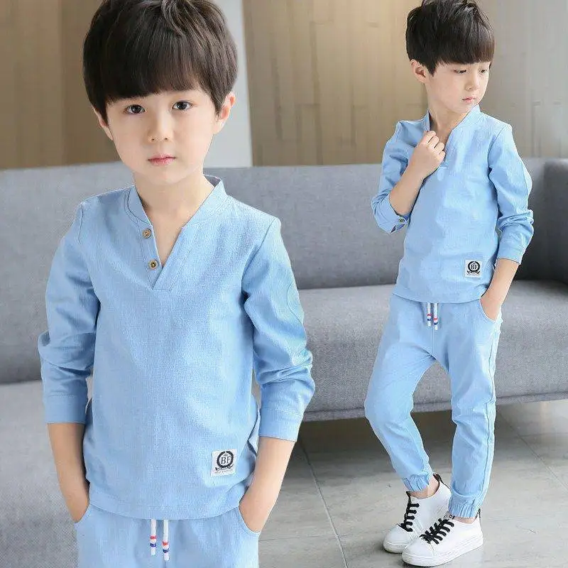 New Sports Suit Autumn Tracksuit Boy 2021 Korea Linen Long Sleeve Clothes Set 4 5 6 7 8 9 10 11 12 13 14 Year Suit for Boy