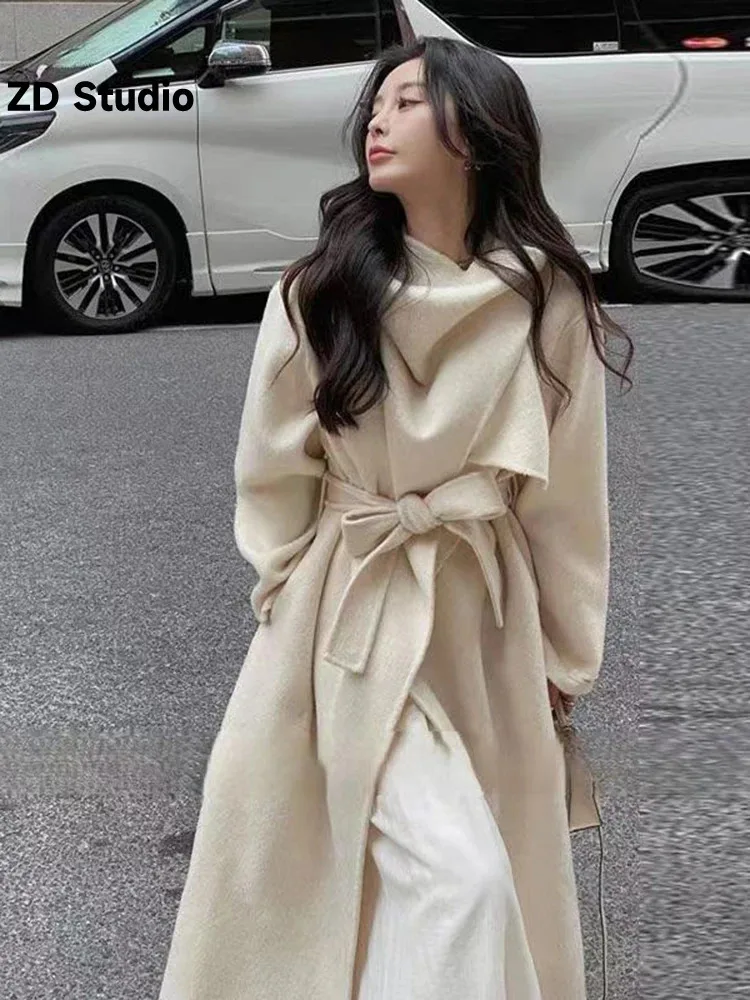 

Новинка 2023, фетровое шерстяное пальто [ZD Studio] для французских пожилых, Женское пальто с маленьким ароматом, осень и зима