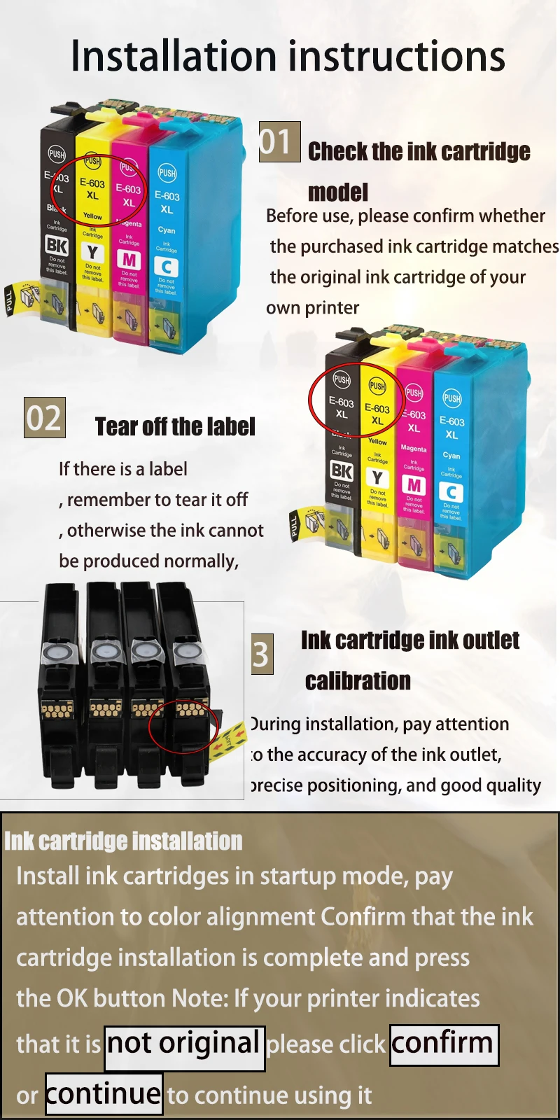 Совместимый чернильный картридж Vliaxh T603 T603XL для Epson