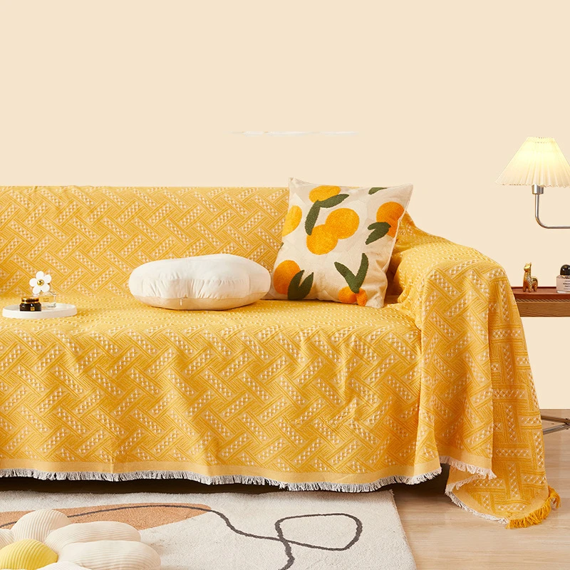 

Чехол для дивана с кисточками, желтая клетчатая накидка на диван с принтом для гостиной, украшение для дома