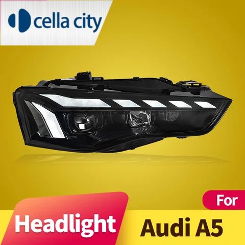 Автомобильные фары для Audi A5 светодиодный, фары, объектив проектора 2013-2016, анимация, DRL, динамический сигнал, Задний сигнал, автомобильные аксессуары