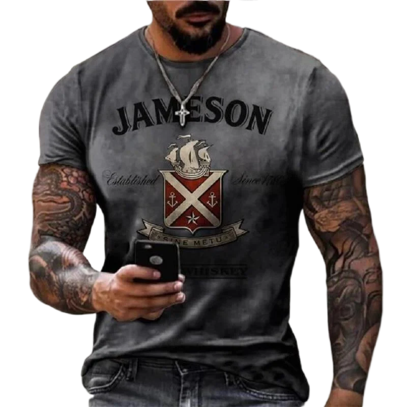 

Men's Box Summer Mode Personal Street 3D Image Print Blue Letter Large Pullover Box Extended Fashion Round Neck Casual T-shirt