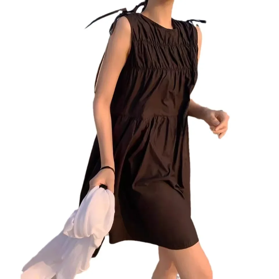 Chic2024 летнее простое платье без рукавов юбка с рюшами по краям модное женское