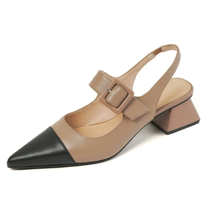 

Dilalula Women Pumps Office Ladies Sandals Slingbacks Spring Summer Genuine Leather Fashion Buckle Shoes Woman Thick Heels Pumps