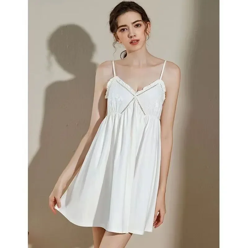 

Платье женское кружевное без рукавов, пижама из модала и хлопка, пикантная одежда для сна в домашнем стиле, роскошное свободное, в стиле принцессы, на лето