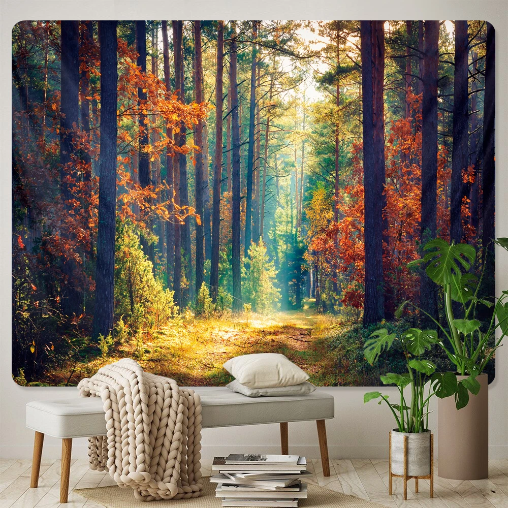 

Home Decor Quiet Forest Art Tapestry Large Boho Decorative Yoga Mat Hippie Yoga Mat Background Wall Beach Towel Sheets tapiz