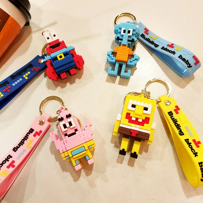 

Squidward Patrick Star Spongebob Captain Eugene Keychain Building blocks Key Ring Pendant For Bag Phone Car Key Chain Jewelry