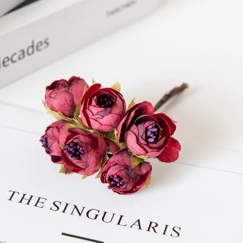 

Искусственные цветы, рождественские украшения для дома, свадебные аксессуары, букет с тычинками, гирлянда «сделай сам», шелковые Чайные розы, поделки, 12 шт.