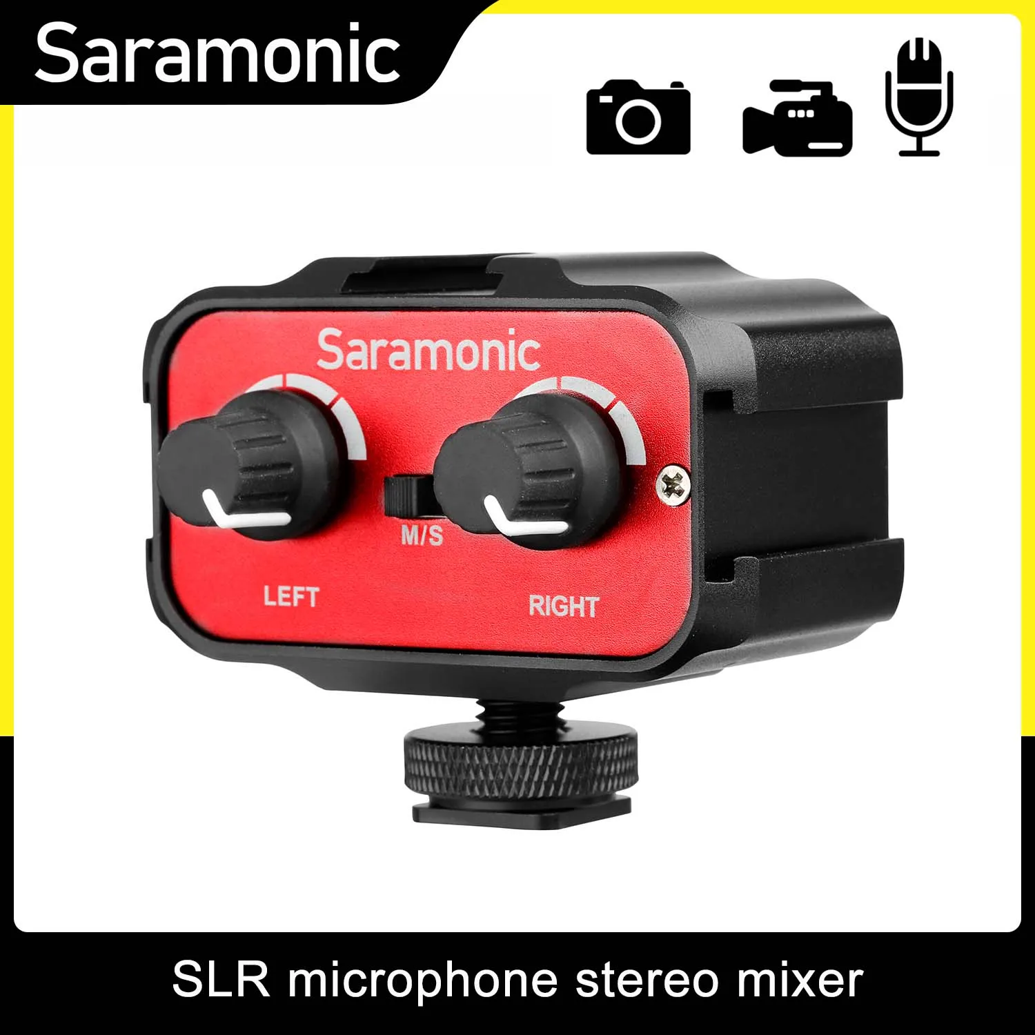 Saramonic SR-AX100 Microphone Audio Mixer &amp Cold Shoe Mounting Hub for DSLR Cameras Camcorders | Microphones