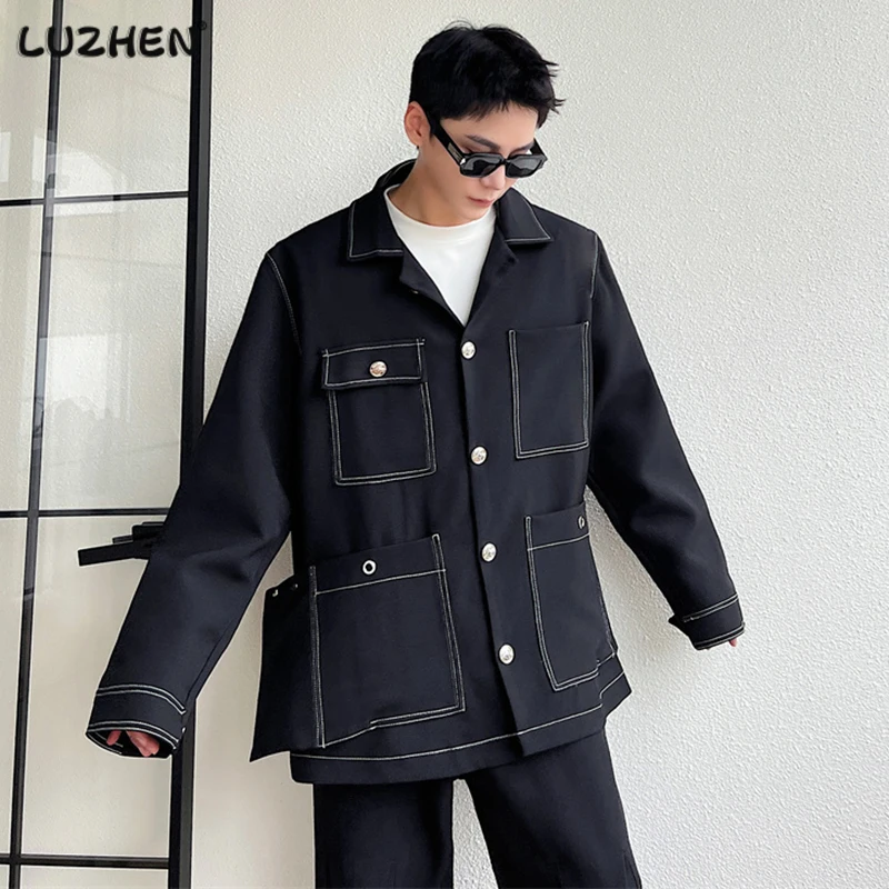 

LUZHEN Мужской Блейзер нишевой дизайн уличная мода стиль сафари повседневный костюм пальто трендовая Мужская Корейская Повседневная куртка осень 373a63