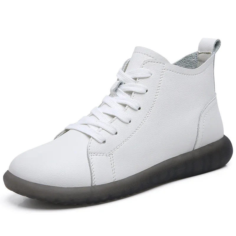

New Leather White Shoes Women's 2022 Autumn Flat Soft Bottom Comfortable Casual Sports All-match High-top Shoes shoes for women