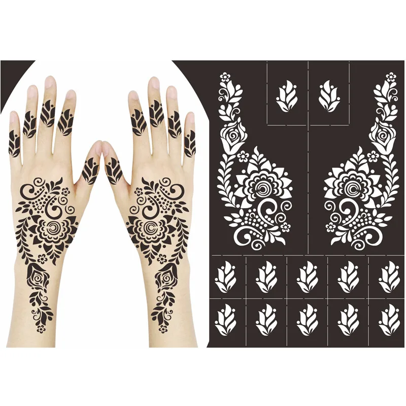 

Indian Henna Hollow Palm Tattoo Stencil Temporary Semi-Permanent Tattoo Template Airbrushes Hands Tattoo Sticker Body Painting