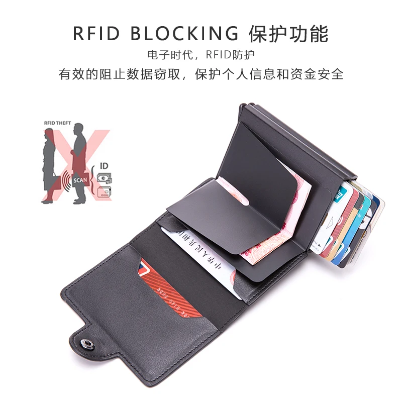 Double Case Card Holder Wallet Tri Fold With Hasp Rfid Aluminum Metal Carteira Masculina Luxury Slim Case Business Pop Up Wallet