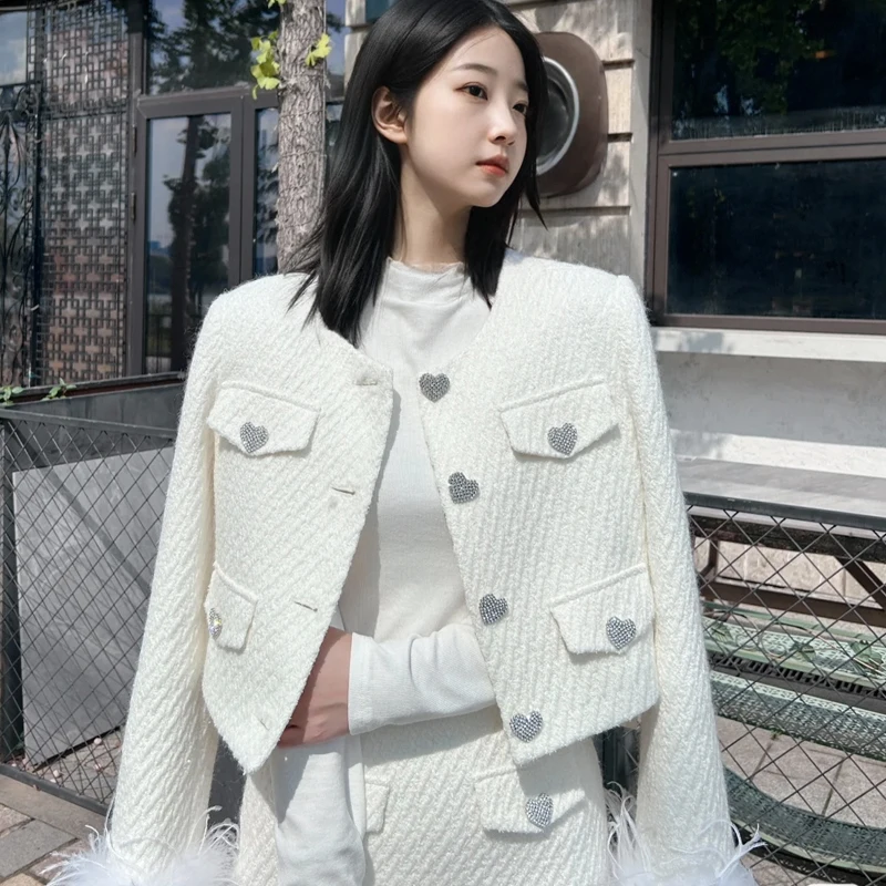 High Sense белая элегантная светская изящная верхняя одежда для женщин осень 2023 новый